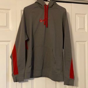Men’s Nike Hoodie, Size Large, Grey with Red Accents, “Fit Therma,” Gently Loved